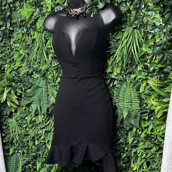 SUNSET SPRINGS Dress Women XS Black Strapless Plunging V Ruffle Hem Fitted 2640 - Picture 6 of 7
